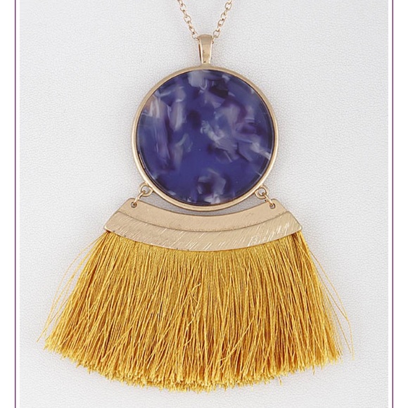 Fringe Tassel And Stone Long Necklac, NWT - Picture 2 of 3